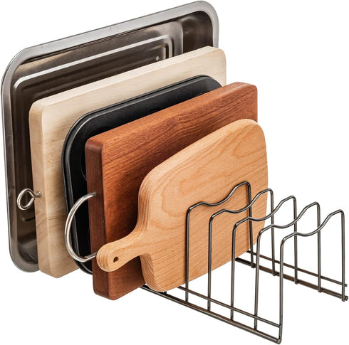 Pot Lid Holder Organizer, Kitchen Countertop Storage Rack for Cutting Boards, Bakeware, Pots & Pans, Stainless Steel