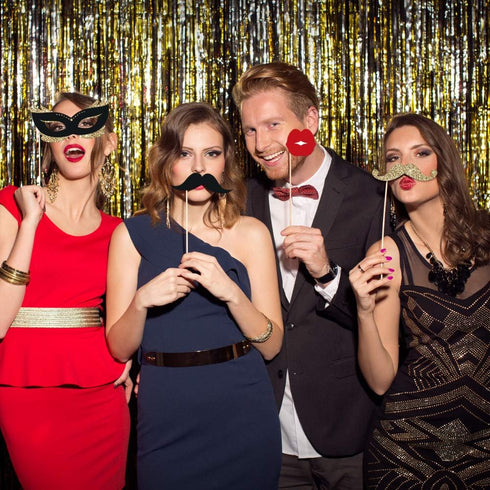 Fully Assembled 50th Birthday Photo Booth Props - Set of 30 - Cute Bday Designs with Real Glitter - Black & Gold Selfie