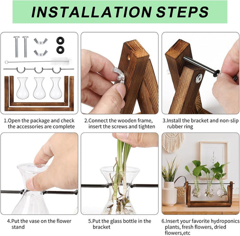 3 Bulb YIBOT Propagation Stations,Plant Terrarium with Retro Wooden Stand, Unique Gardening Birthday Gifts for Women
