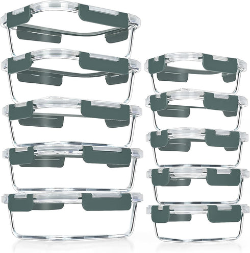 VERONES 10 Pack Glass Meal Prep Containers, Airtight Glass Lunch Containers, BPA-Free, for Microwave, Oven, Freezer &