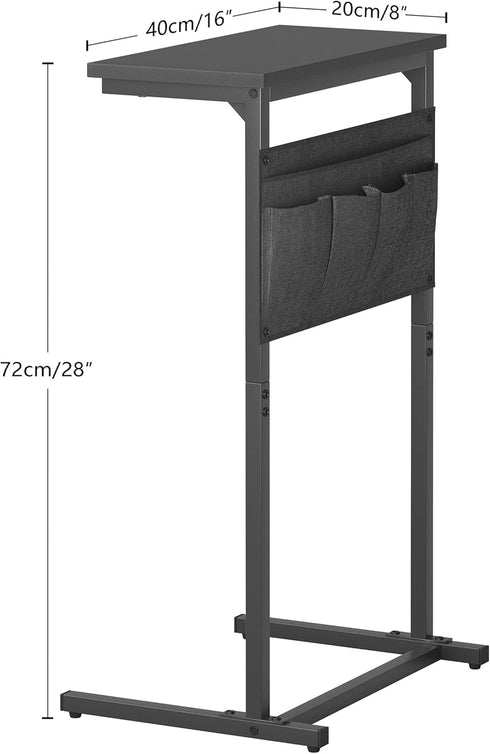 LET501B C Shaped End Table, Side Table for Sofa, Small TV Tray, Couch Table with Storage Bag for Small Space, Living