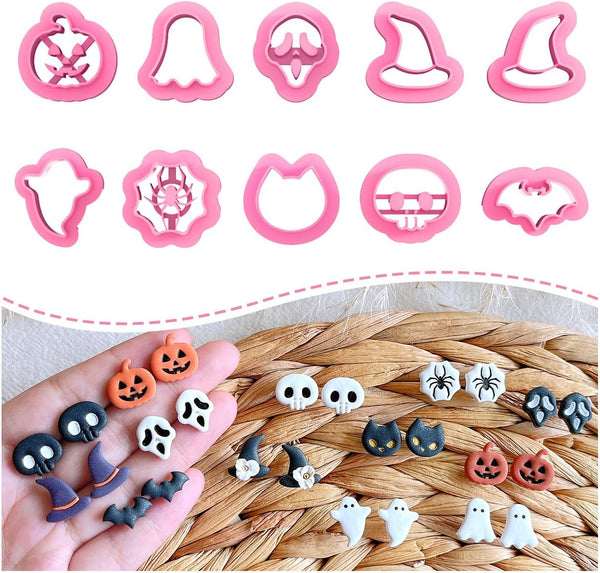 KEOKER Halloween Polymer Clay Cutters - 10 Shapes for Earrings, Pumpkin Clay Cutter for Halloween