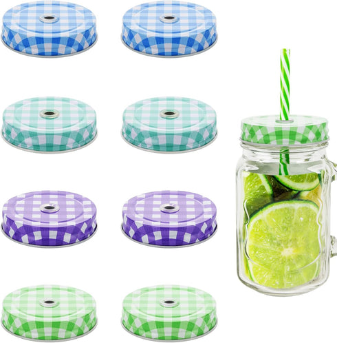 Cosmos 8 Pcs Regular Mouth Mason Jar Lids | Decorative Metal Jar Lids with Straw Hole Design