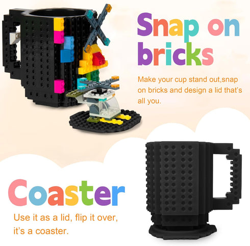 Fubarbar Kids Brick Gaming Mug - Novelty Coffee Cup with Straw, Funny Xmas/Birthday Gift for Men, Women, Kids, Black
