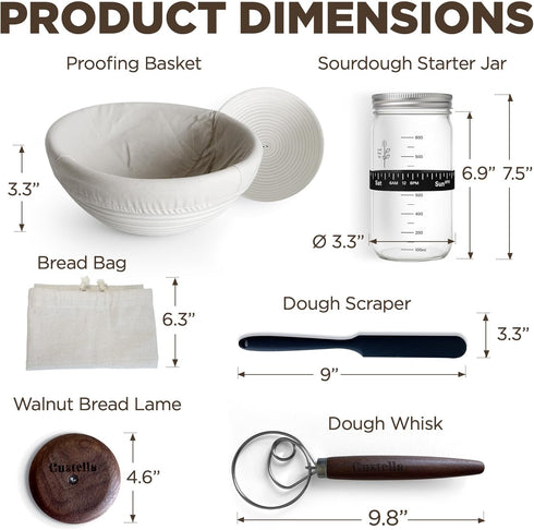Set Sourdough Starter Kit for Beginners Complete Bread Baking with Banneton Basket, Jar, Lame & Tools Easy Homemade