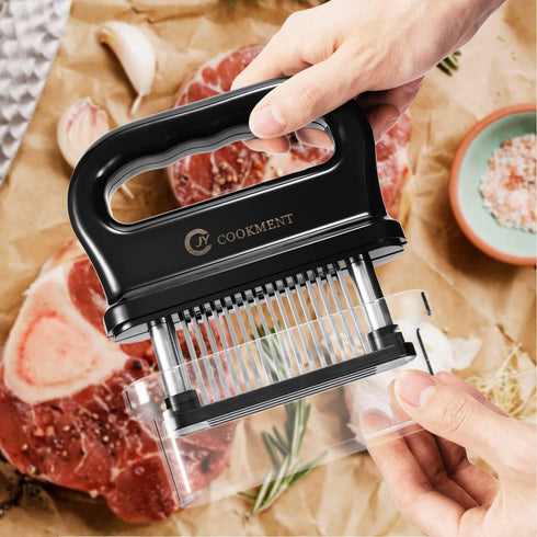 JY COOKMENT Meat Tenderizer with 48 Stainless Steel Ultra Sharp Needle Blades, Kitchen Tool for BBQ, Marinade