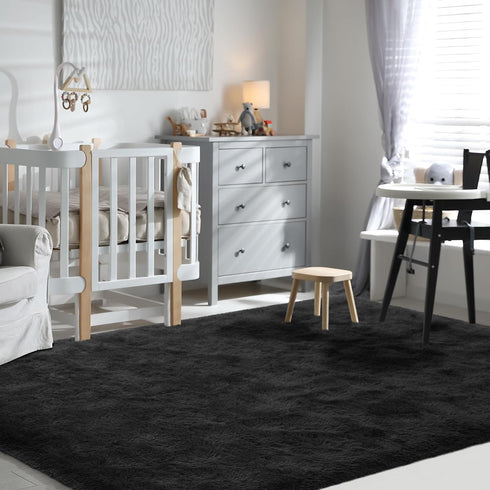 Terrug Black Fluffy Area Rug, 4x6 Ft Tie-Dyed Shag Throw Rug, Soft Machine Washable Plush Carpet for Girls Kids Room