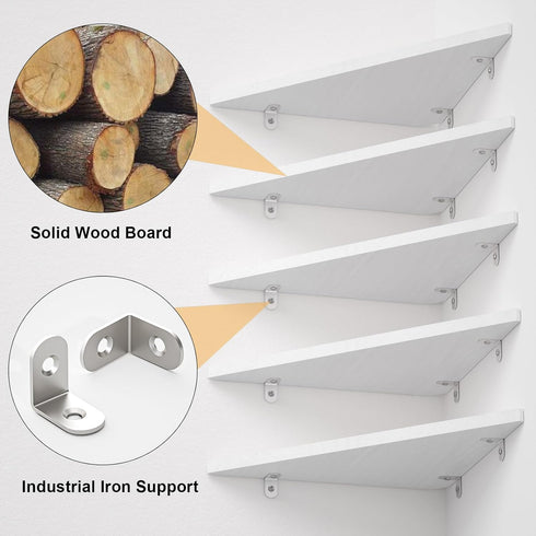 Set 5,Floating Love-KANKEI Corner Shelf Wall Mounted of Shelves for Storage,Rustic Wood Hanging Wall Shelves