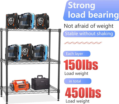 FDW Wire Shelving Units Adjustable Metal Storage Rack 23D x 13W x 30H 3 Tier Pantry Shelves for Kitchen Garage, Black