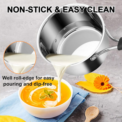 LIANYU 1QT Stainless Steel Saucepan with Lid, Small Pot for Milk, Soup, Home Kitchen, Dishwasher Safe