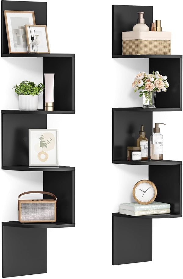 VASAGLE Set of 2, Corner Shelves Wall Mount, 4-Tier Floating Corner Bookshelves,