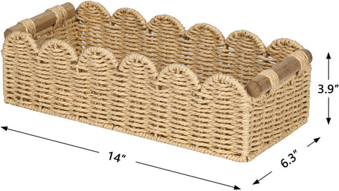 Cozy 2 CubesLand Scalloped Edge Toilet Paper Storage Basket, Living Room Home Decor Basket, Paper Rope Small Baskets