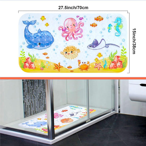 27.5 Inch 15 Inch-Rectangular, Secopad Bath Mat for Tub Non Slip, Machine Washable Anti-Slip Cartoon Baby Bathtub