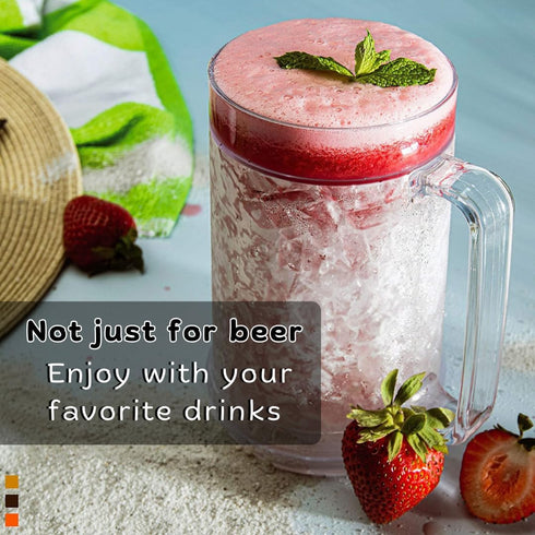 16 oz Beer Mugs for Freezer, Double Wall Insulated Plastic Glasses Perfect Frozen Beer Mugs for Home Bar Accessories,