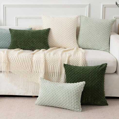 Kevin Textile Throw Pillow Covers, Set of 2 Soft Corduroy Decorative Boho Striped Pillowcases, 24x24 Inch Moss Green