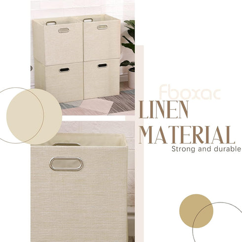Cube Storage Bins 13×13 Linen - Foldable Box with Handles, Set of 4 for Closet, Shelf, Cabinet Organization