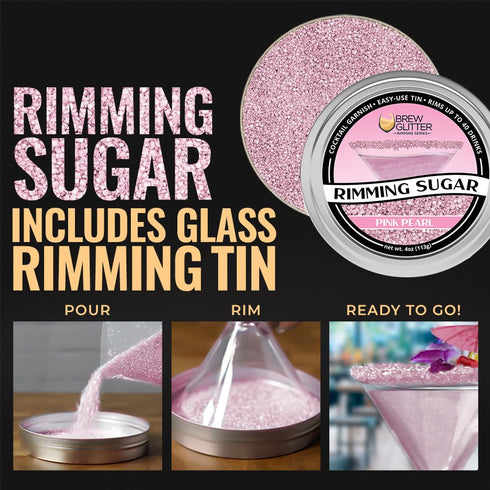 Rimming (4oz, 1x Brew Glitter - Pink Sugar Bar Tin) Cocktail Garnish for Mixed Drinks & Refreshments