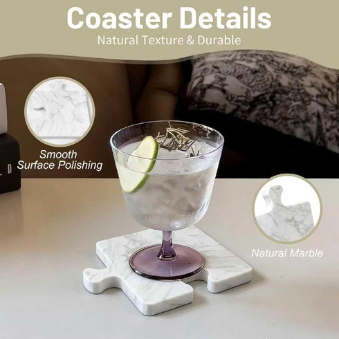 Aturalux Set 4, Marble Coasters of Luxury Aesthetic Modern Decor for Coffee Table, White Mable Real Natural Stone