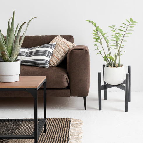 Wooden Plant Stand, 12.2" x 13.8" Indoor Outdoor Holder, Natural Boho Style, Assembly Required (Black, Excluding Potted