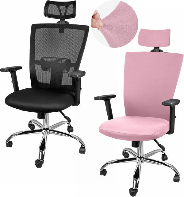 Lounsweer 3 Pieces Office Chair Cover, Stretch Washable Slipcovers for Rolling Desk Chair/Gaming Chair (Light Pink)