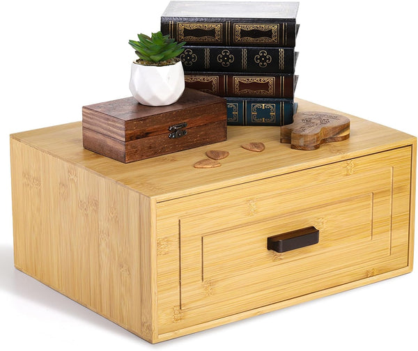 Kingrol Bamboo Cube Storage, Stackable Desk Drawer Organizer with Handle for Home Office, 15 x 11.75 x 6.5 Inch