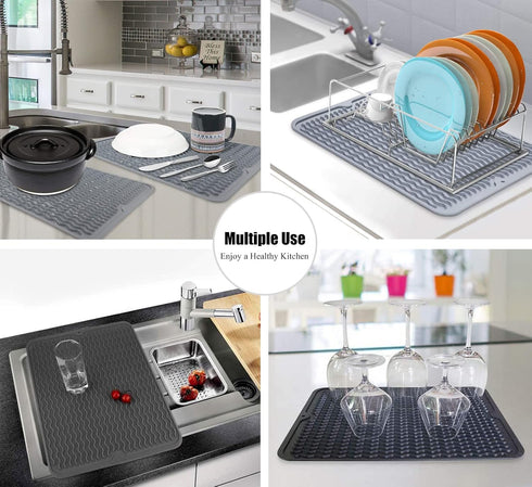Silicone Dish Drying Mat for Kitchen Counter, Eco-friendly Heat-resistant Dish Drainer Mat, Easy Clean (12" x 12",