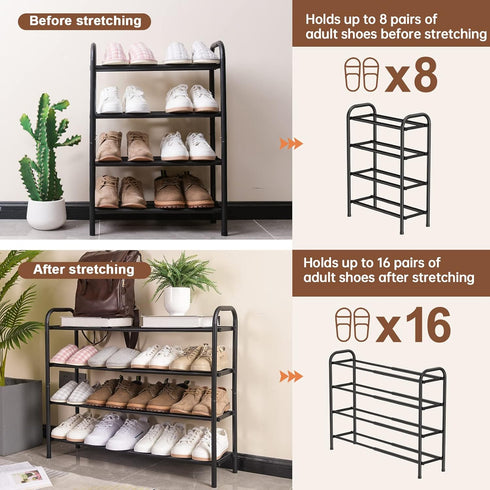 4-Tier Closet Gonfoam Expandable Shoe Rack,Adjustable Shoe Shelf Storage Organizer Heavy Duty Metal Free Standing Shoe
