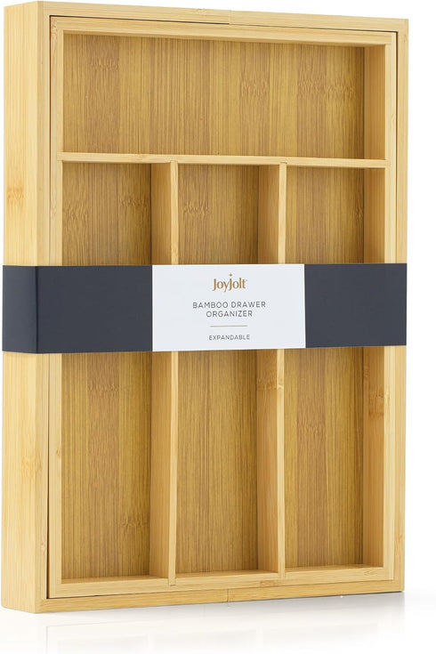 JoyJolt Bamboo Expandable Drawer Organizer for Kitchen Utensils, Adjustable Cutlery Tray with 4-6 Slots