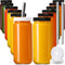 12 PACK, 16 OZ Glass Juice Bottles with Airtight Lids, Bonus 2