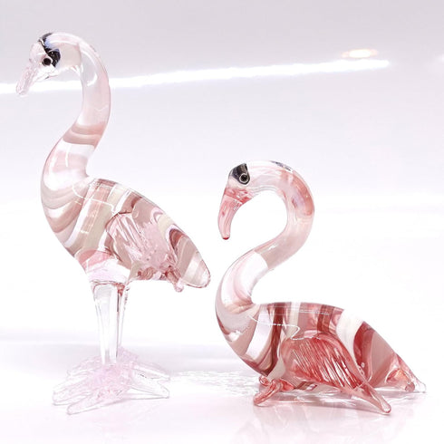 Hand Painted Flamingo Miniature Figurines Collectible Glass Art Bird Decor (2 Red White)