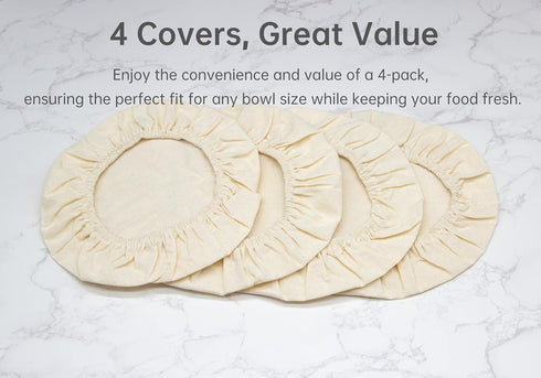 4 Pack Organic Reusable Cloth Sourdough Bowl Cover, Fits 5 -8.5 Diameter Bowls & Jars - Unbleached for Fermentation