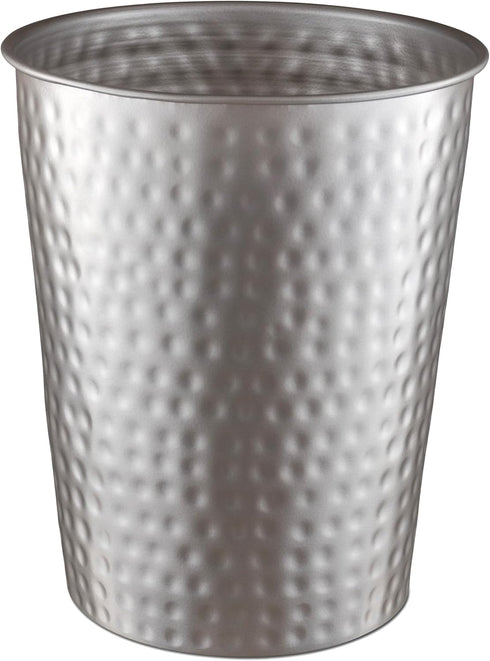Monarch Abode Pewter Hand Hammered Metal Wastebasket - Decorative Trash Bin for Home Office, Modern Bathroom Garbage Can