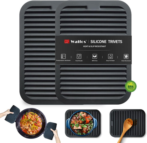 Walfos Trivets for Hot Dishes - Multi-Purpose Silicone Pot Holders, Non-Slip Hot Pads for Kitchen Countertops, 2 Pack