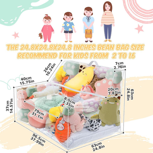 Filled(38 Inch,Sofa Teenyyou Stuffed Animal Storage Bean Bag Chair Sofa Cover Zipper Large Transparent PVC Stuffed
