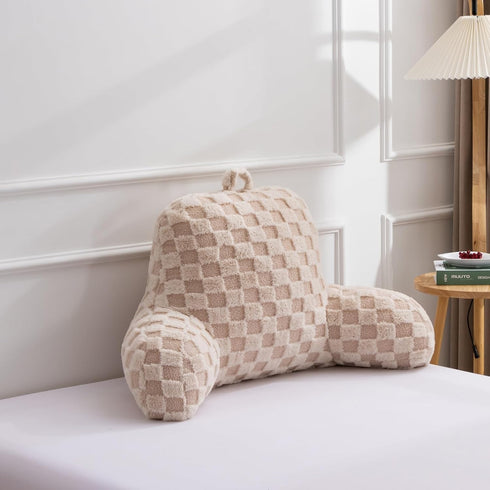A Nice Night Faux Fur Reading Pillow,Checkered Fluffy Grid Plaid,Bed Wedge Pillow Large Adult Children Backrest