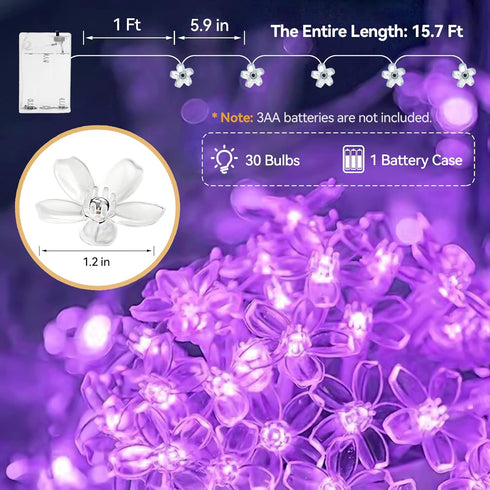 LIGHTOP 30LED Flower Battery Operated String Lights Cherry Blossom Fairy Lights Indoor Outdoor Waterproof for Garden