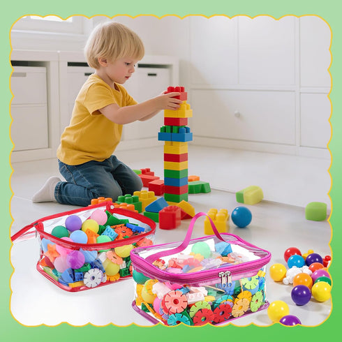 6 Packs Clear Toy Storage Bags, Colorful PVC Waterproof Toy Organizer with Zip Reusable Bags for Building Blocks, Board