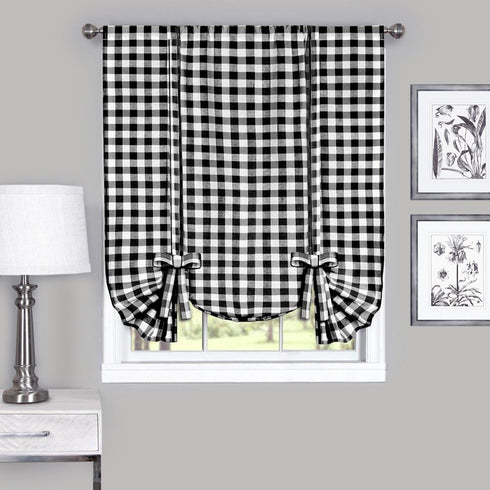 ACHIM Buffalo Check Panel Window Curtain - 42 Inch Width, 84 Inch Length, Black & White Plaid