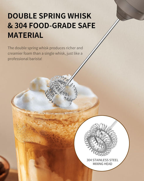 CIRCLE JOY Portable Rechargeable Milk Frother Hanheld, Dual Spring Whisk Electric Coffee Frother Wand Drink Mixer