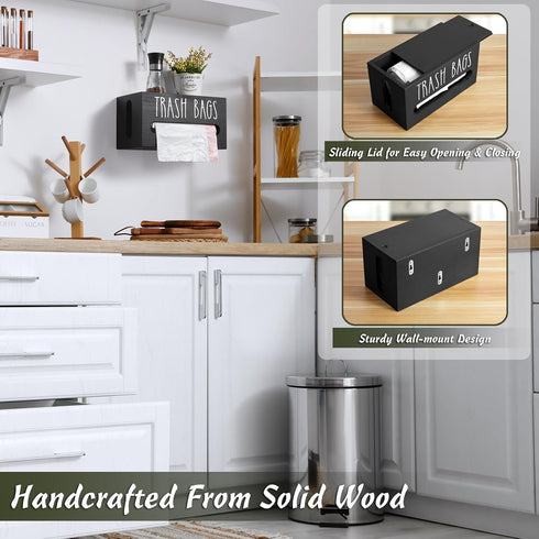 4-8-gallon Countertop, DRASTAR Trash Bag Dispenser, Trash Bag Holder Wall Mount, Wooden Trash Bag Holder for Trash Bags