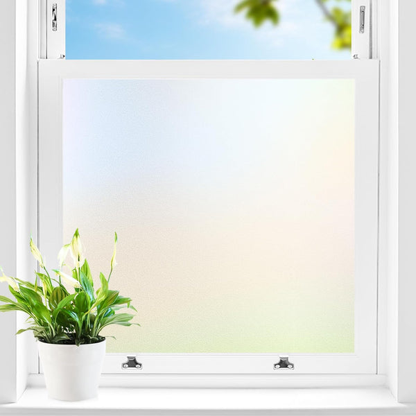 Coavas Frosted Glass Window Film - Stained Glass Window Film for Bathroom, Non-Adhesive, 17.5x78.7