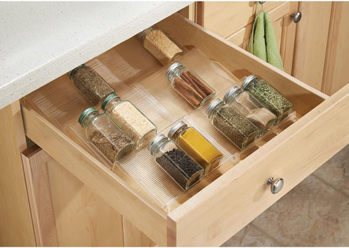 3 mDesign Expandable Plastic Deluxe Spice Rack, Drawer Organizer for Kitchen Cabinet Drawers, Tier Slanted for Spice