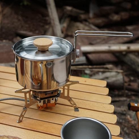 Camping Tea Pot, 1L Resistance Stainless Steel Multifunction Outdoor Kettle with Lid and Removable Handle