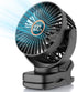 TUNISE Mini Clip on Fan, Battery Operated Desk Fan, Digital Display, 3 Speeds Adjustable, 360° Adjustable, Portable Fan