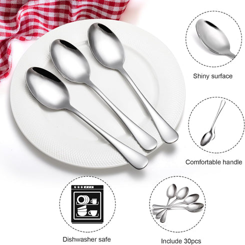 Suwimut 30 Pieces Stainless Steel Dinner Spoons Set, 8 Inch Large Silverware for Home, Kitchen, Restaurant