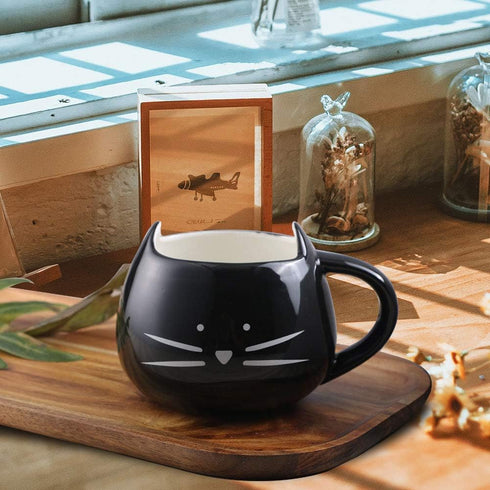 Koolkatkoo Cat Coffee Mugs for Cat Lovers, Ceramic Kitty Tea Mug Gifts for Women, 12 oz, Black