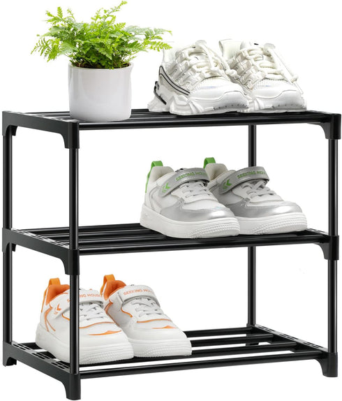 OLYREO Stackable Small Shoe Rack for Closet 3 Tier, Sturdy Shoe Rack Organizer
