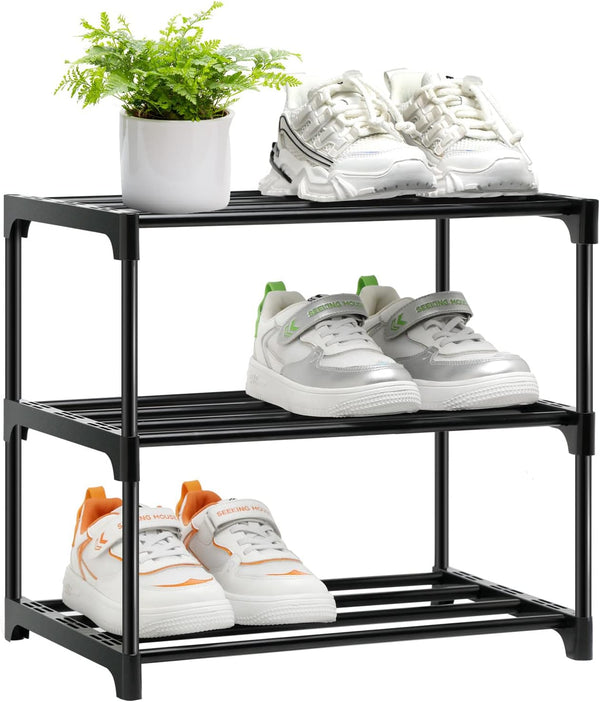 OLYREO Stackable Small Shoe Rack for Closet 3 Tier, Sturdy Shoe Rack Organizer
