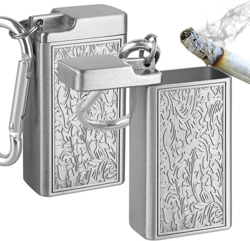 Linkidea 2 Pack Metal Ashtray with Lid - Small Portable Cigarettes Cigars Ashtray for Travelling, Camping, Indoor, Home