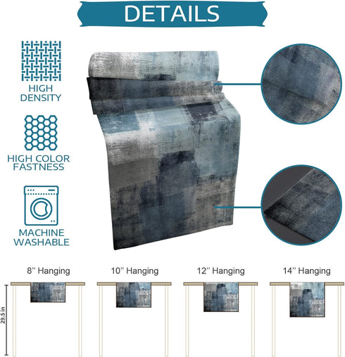 Dusty Blue Table Runner, 72 Inches Long, Grey Abstract Art for Farmhouse Kitchen Dining Table Decor